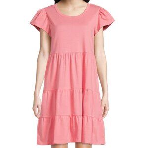 Time and Tru Women's Coral Rose Short Sleeve Tiered Knit Dress, size L 12-14